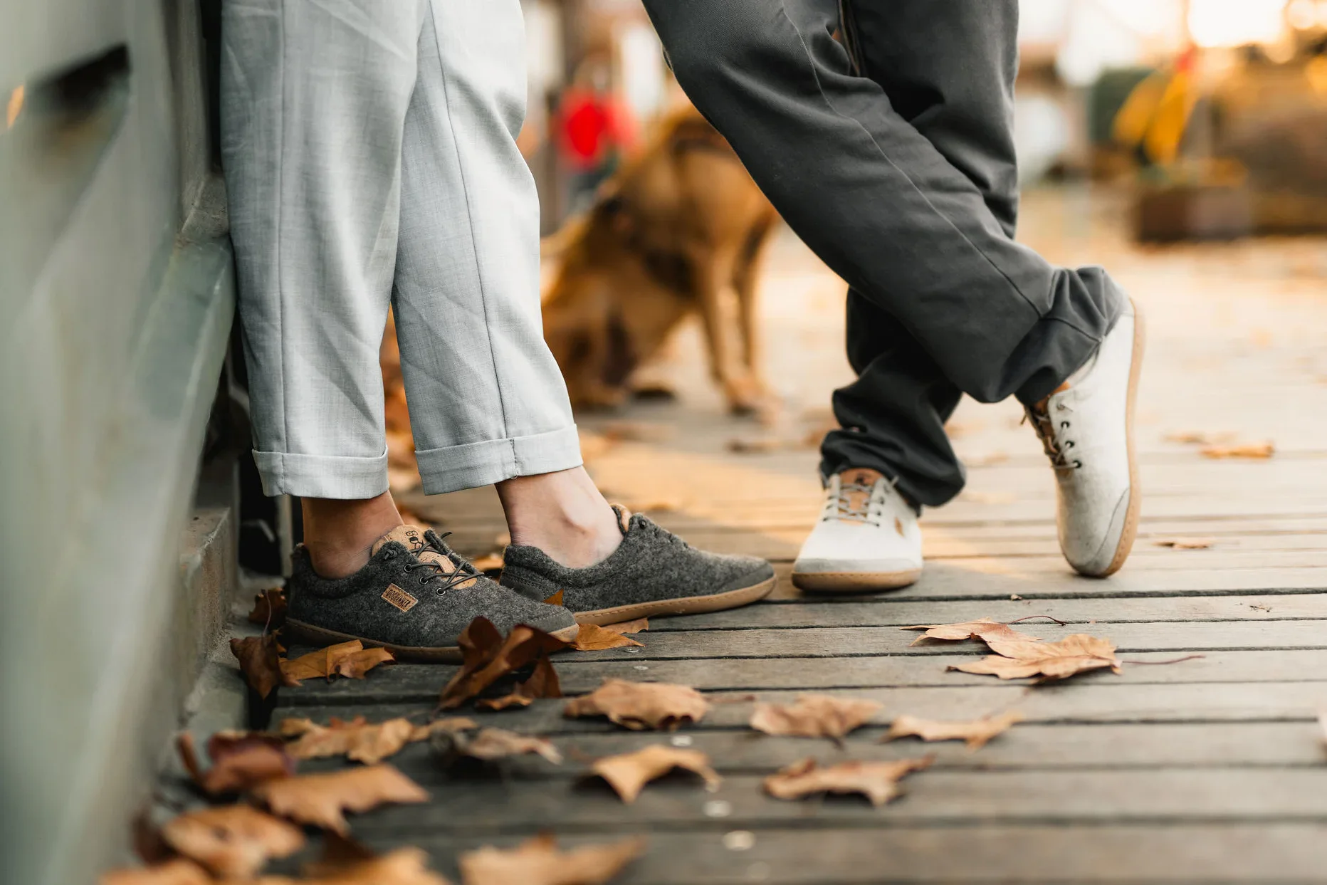 woll barfußschuhe auf herbst laub