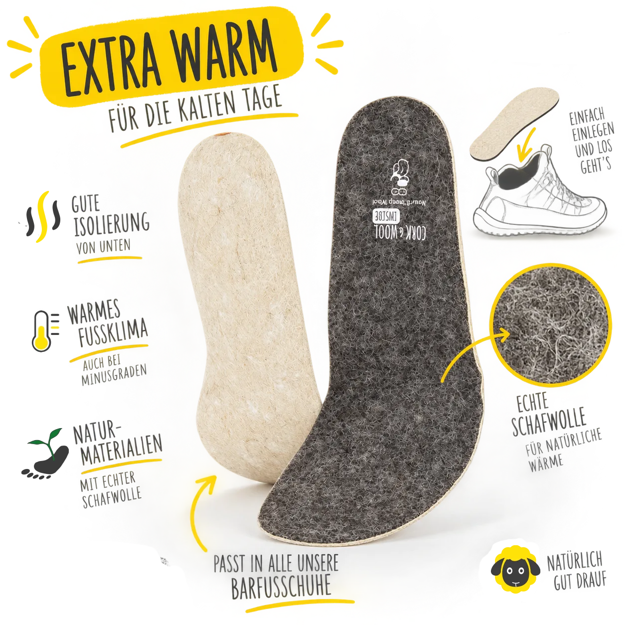 Doghammer Extra warme Wolleinlage für Barfußschuhe aus deutscher Schafwolle photo 2