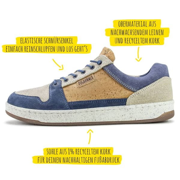 Natural Commuter indigo Herren-Sneaker mit Kork, Leinen und Leder