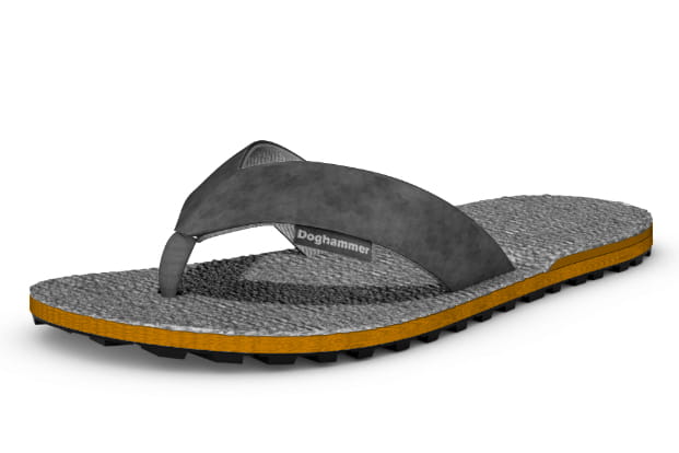 sohlenaufbau einer damen barfuß sandalen wird dargestellt