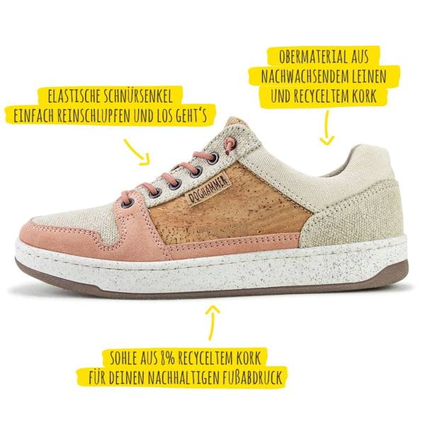 Natural Commuter peach Damen-Sneaker mit Kork, Leinen und Leder